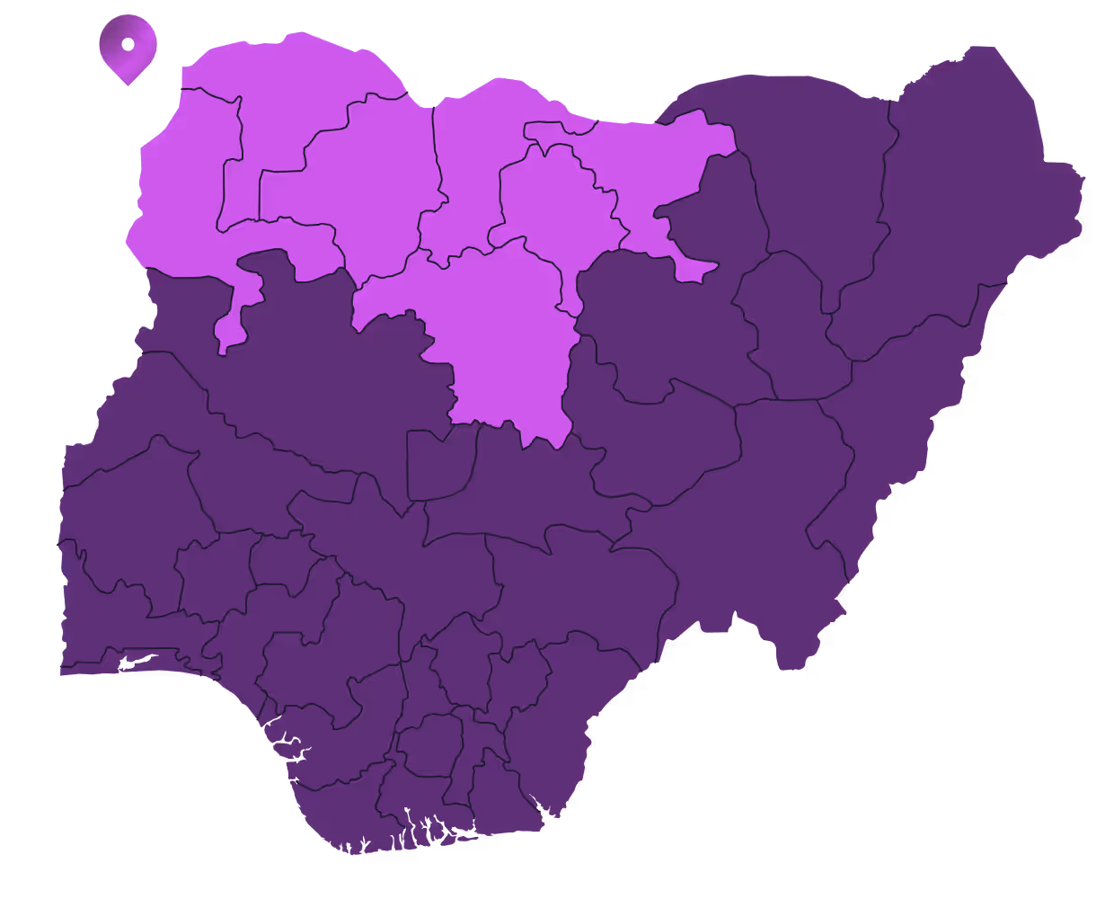 Map illustrating available Nigerian VPN servers